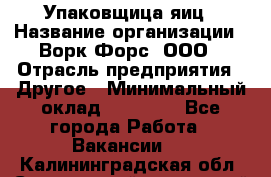 Упаковщица яиц › Название организации ­ Ворк Форс, ООО › Отрасль предприятия ­ Другое › Минимальный оклад ­ 24 000 - Все города Работа » Вакансии   . Калининградская обл.,Светловский городской округ 